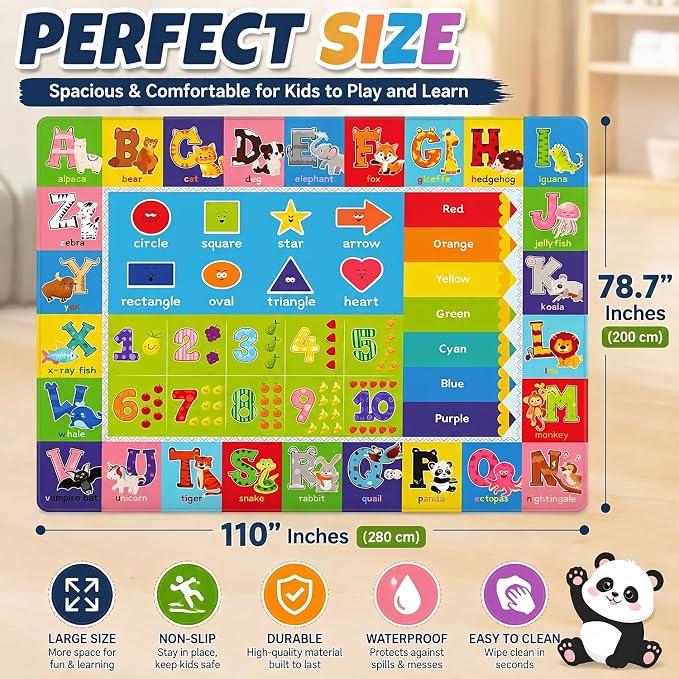 ABC Kids Play Rug, Non-Slip Classroom Carpet, soft low-pile surface, non-slip - Image 2