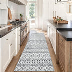 KUTA Moroccan Washable Runner Rug 2.6x8, Non-Slip Vintage Grey Boho Hallway - Image 2