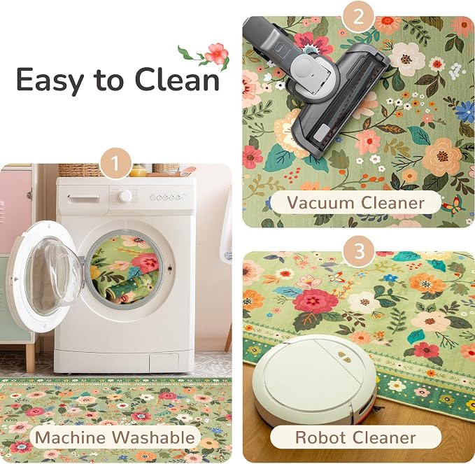 6x9 Area Rugs for Living Room Vacuum-Friendly Machine Washable Area Rug Flower - Image 3