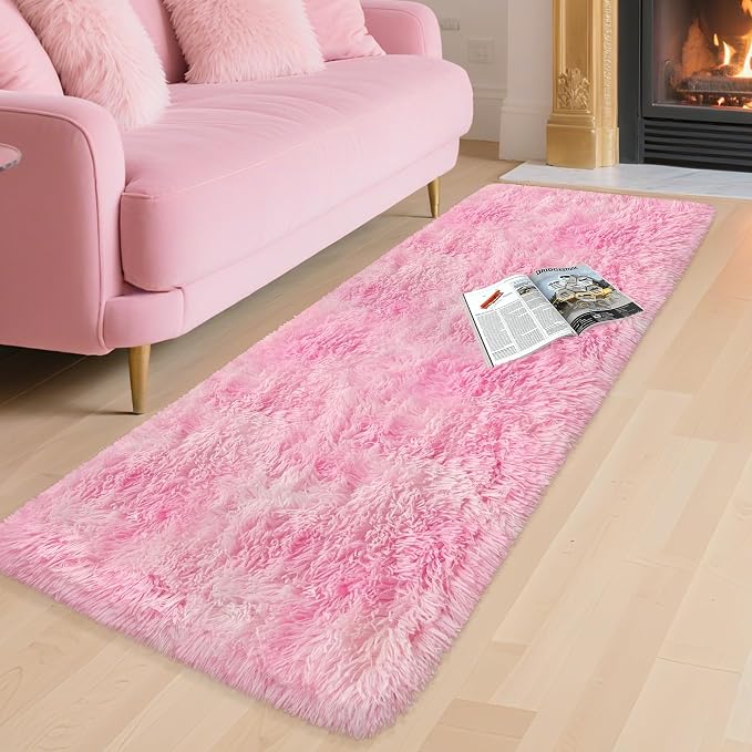 Plush Fluffy Pink Rugs for Bedroom Girls Room 2x6 Runner Pink Area Rug for - Image 2