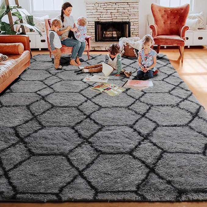 ONASAR 7x9 Area Rugs for Living Room Bedroom, Large Fluffy Grey and Black Throw - Image 7
