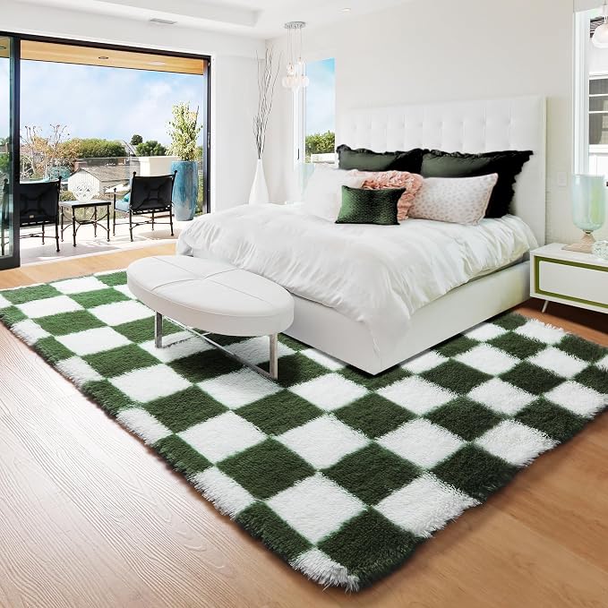 KICMOR Rugs for Living Room 5x8 Olive Green and White, Large Fluffy Soft Plush - Image 3