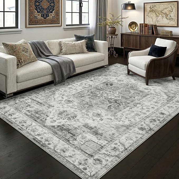 10x12 Area Rug for Living Room-Vintage Farmhouse Boho Floral Washable Stain - Image 5
