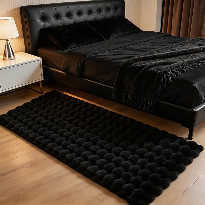Black Rabbit Plush Rug 2'x6', Fluffy Shaggy Area Rug by CHOVY
