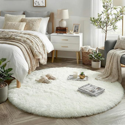 Amdrebio Ivory White Small Round Rug 3Ft - Image 2
