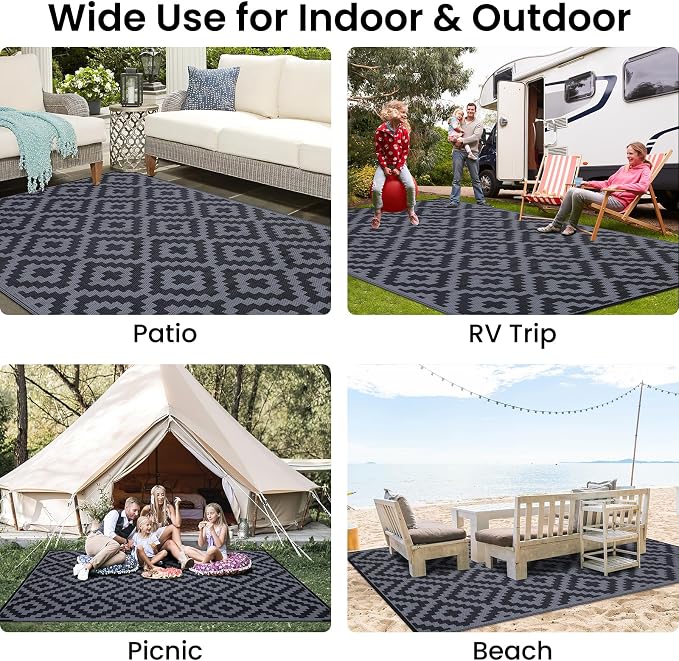 Smiry Waterproof Outdoor Rug 6x9 ft, Reversible Plastic Straw Patio Camping Rugs - Image 8