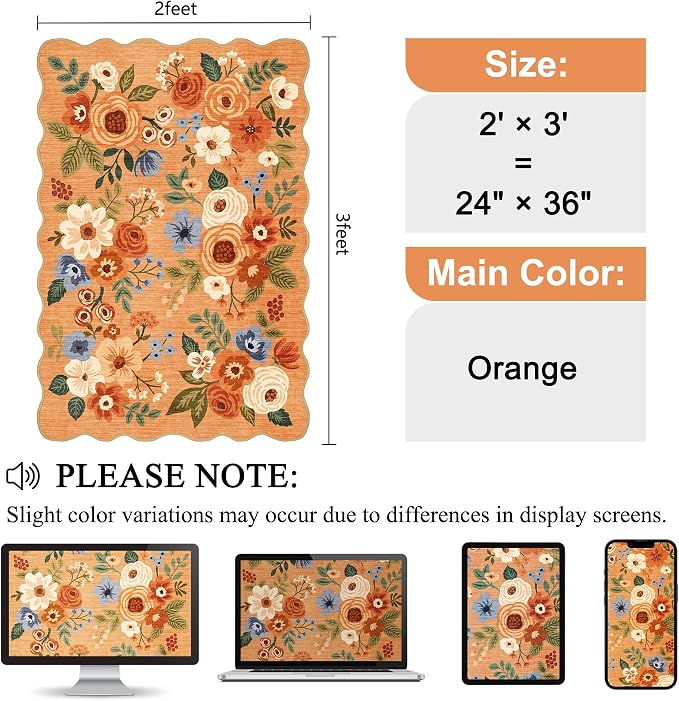 DUKINO 2x3 Entryway Rug, Floral Washable Indoor Door Mat - Image 2