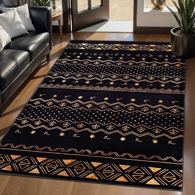 SERISSA 3x5 Area Rugs for Living Room, Washable Non-Slip Black and Gold Small - Image 2