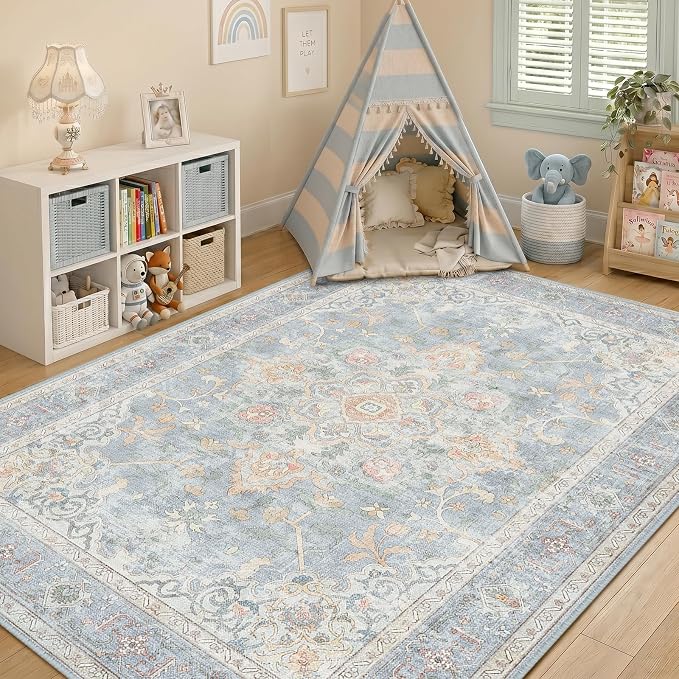 CAPALOCA Machine Washable Rugs Nursery Rug Cute Girl Non Slip Low Pile Water - Image 3