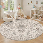 Round Area Rug for Living Room: 8 ft Washable Vintage Boho Soft Thin Circle Rug - Image 5
