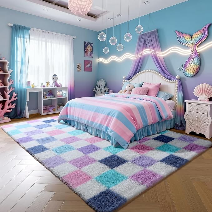 KICMOR Purple Rainbow Checkered 5x7 Area Rugs - Image 3