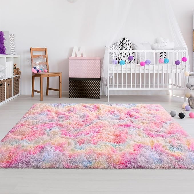 4x6 Soft Fluffy Unicorn Rainbow Rug - Image 9