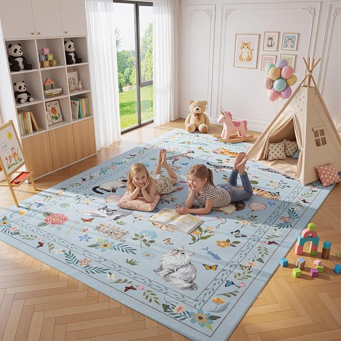 Unirea 9x12 Light Blue Grey Cat Area Rug - Image 6