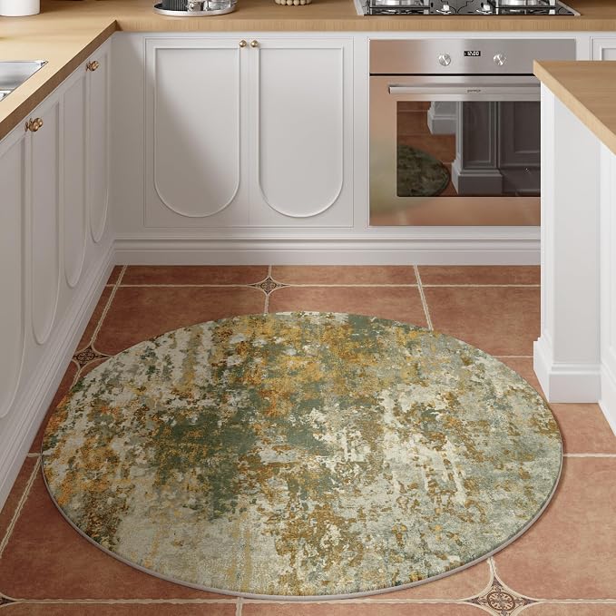 Green Round Area Rugs 4ft Washable Circle Rug - Image 4