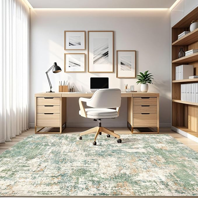 6x8 Area Rug Living Room: Washable Large Abstract Soft Green Rug Stain - Image 8