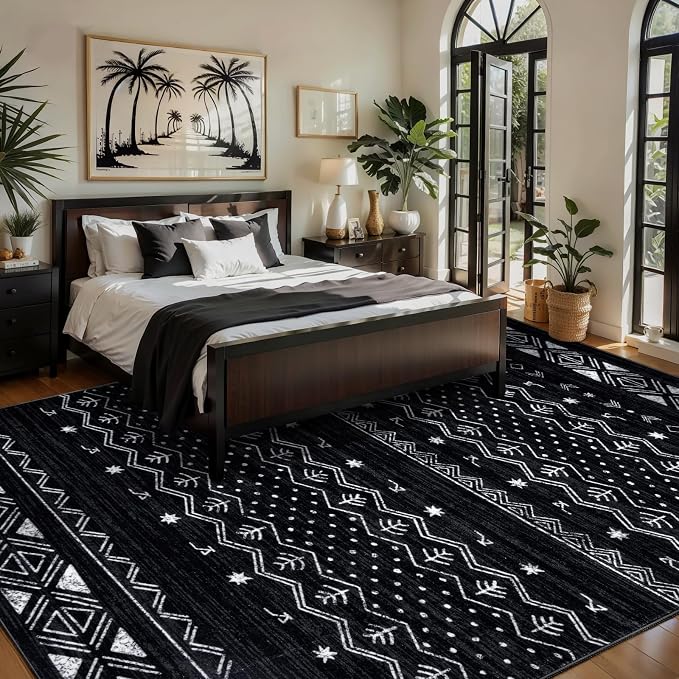 SERISSA 5x8 Area Rugs for Living Room, Washable Non-Slip Black and White Boho - Image 2