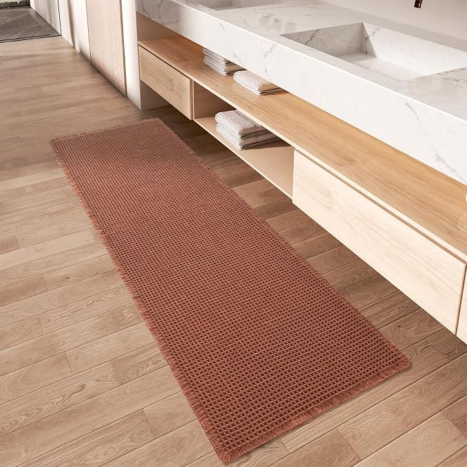 Upgraded Waffle Runner Rug Super Absorbent Non Slip Bath Mats by AMOAMI