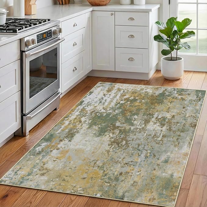 Entryway Rug 3x5 Green Door Mat Indoor Entrance 36x60, Washable Small Throw Rugs - Image 2