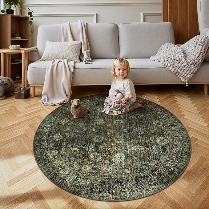 Moynesa Ultra-Thin Washable 5ft Round Rug - Image 3