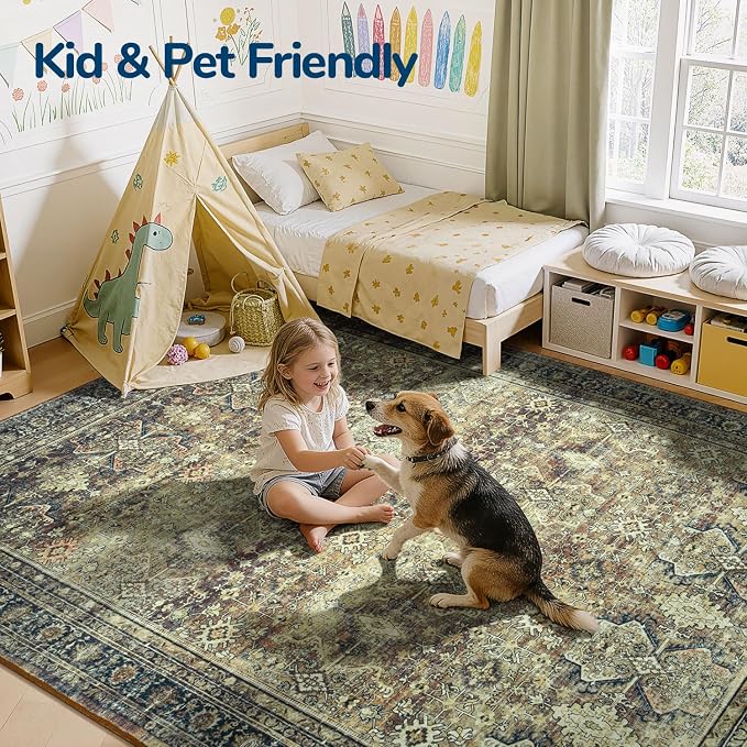 Lessymo Washable Area Rug for Living Room, 8x10 Dark Brow Large Rugs - Image 3