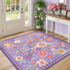 RELEANY Floral Square 4ft Area Rugs Washable Print Boho Cute Carpet Non Slip - Image 2