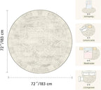 Latte&Fog Vintage 6ft Round Area Rug, Washable Low Pile Non Slip Ivory Neutral - Image 2