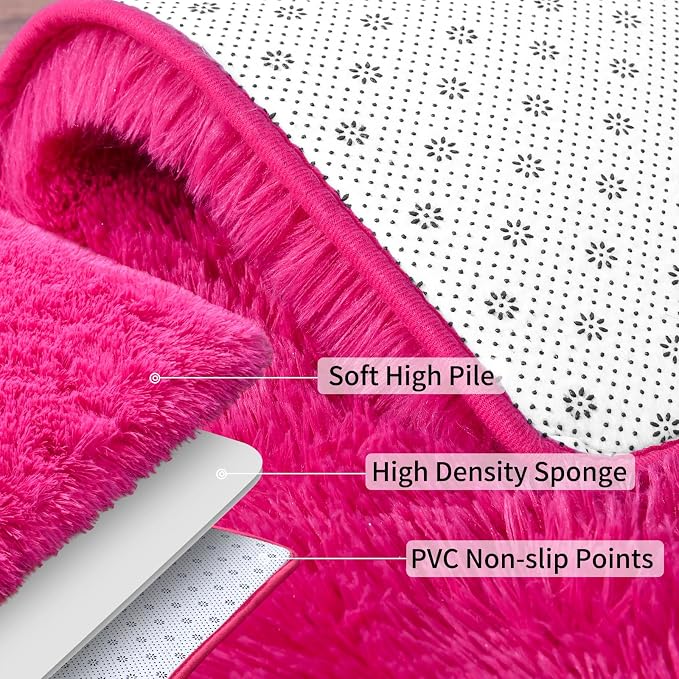 Soft Shag Runner Rugs for Girls Bedroom, 2x6 Hot Pink Fluffy Throw Area Rug Non - Image 5