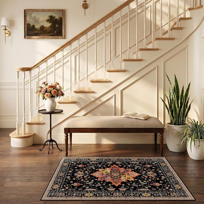 RELEANY Area Rugs Small 2'6"x4' Washable Non-Slip, Floral Vintage Distress - Image 2