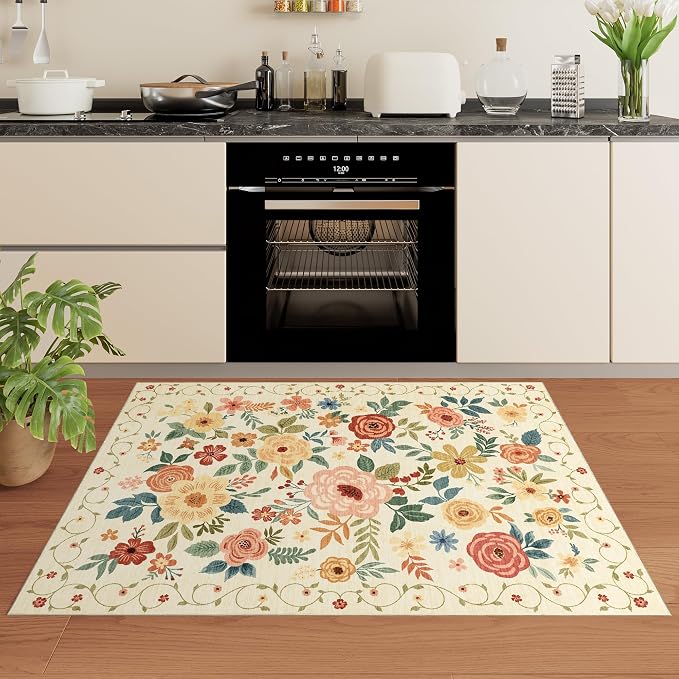 DUKINO 2x3 Rugs for Entryway, Floral Indoor Washable Door Mat, Non Slip Boho - Image 8
