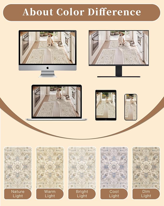 Madane 2-Piece Kitchen Runner Rug Set, Small Area Rug Non-Slip Vintage Door Mat - Image 9