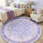 RELEANY Area Rugs Round 6ft Washable Non-Slip, Floral Vintage Distress - Image 3