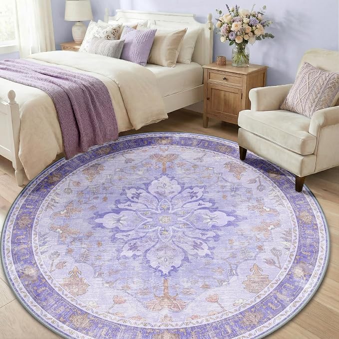 RELEANY Area Rugs Round 6ft Washable Non-Slip, Floral Vintage Distress - Image 3