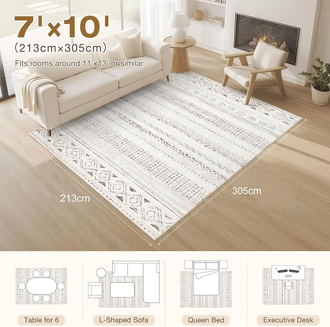 cotiled 7x10 Area Rugs Living Room Rug: Washable Boho Rugs - Image 2