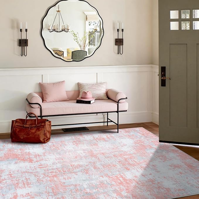 Pink Rug Carpet 6x9 Area Rugs for Bedroom Girls: Washable Modern Rug for Living - Image 3