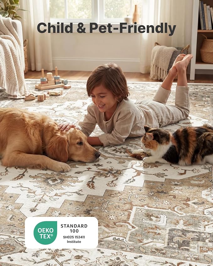 AMADA HOMEFURNISHING 9x12 Area Rugs, Low-Profile Large Washable Area Rug - Image 3