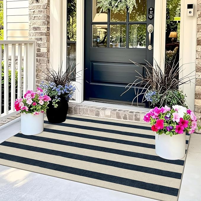 Blue and White Striped Entry Rug - Image 3