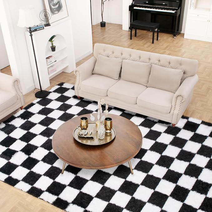 Super Soft Rug for Bedroom, 4x6 Ft Black and White Area Rug Classic Checkered - Image 2