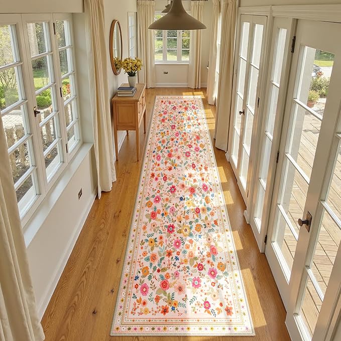 2x8 Area Rugs, Washable Floral Rug, Low Pile Non-Slip Carpet, Flower Rug - Image 7