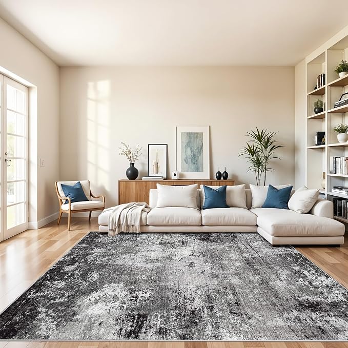 8x10 Washable Living Room Rug – Modern Neutral Abstract Large Area Rug by BYYVOORugsforYourHome