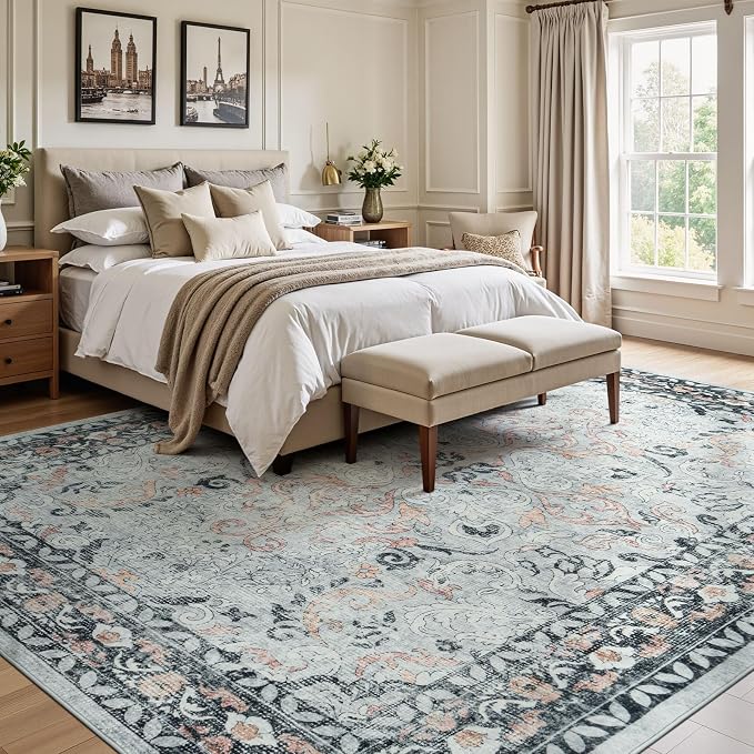Lofus 9x12 Area Rug for Living Room, Distressed Grey Washable Area Rugs - Image 2