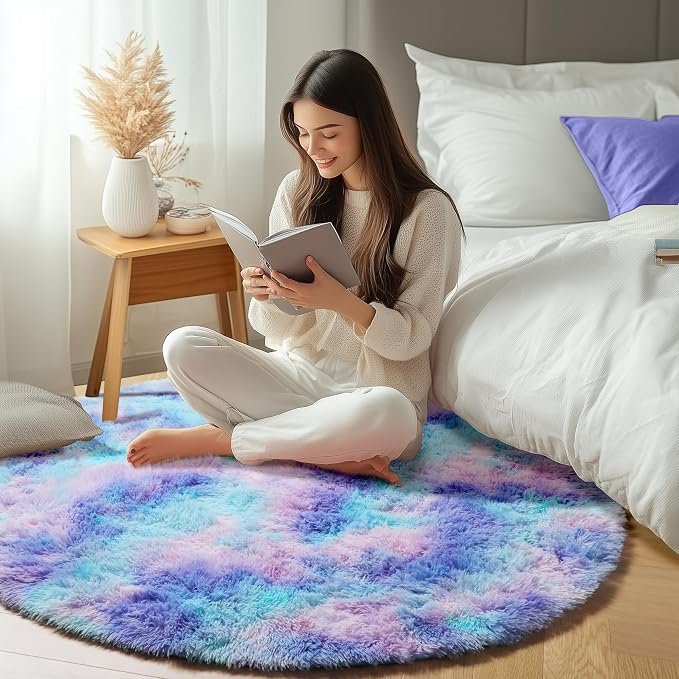 ONASAR Rainbow Round Area Rugs 5ft, Soft Bedroom Circle Rug Mats - Image 6