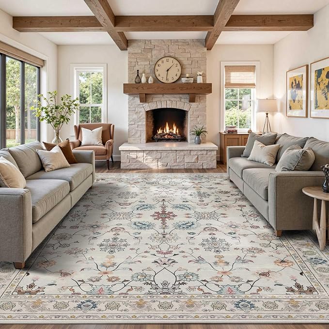 Rugxara 9x12 Rugs for Living Room & Bedroom, Floral Washable Rug, Boho Area Rug by Rugxara