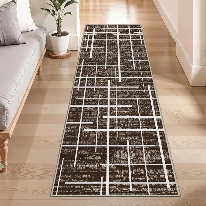 Brown 2x6 Runner Rug Non Slip, Modern Distressed Stripe Carpet Runners by TTelephant