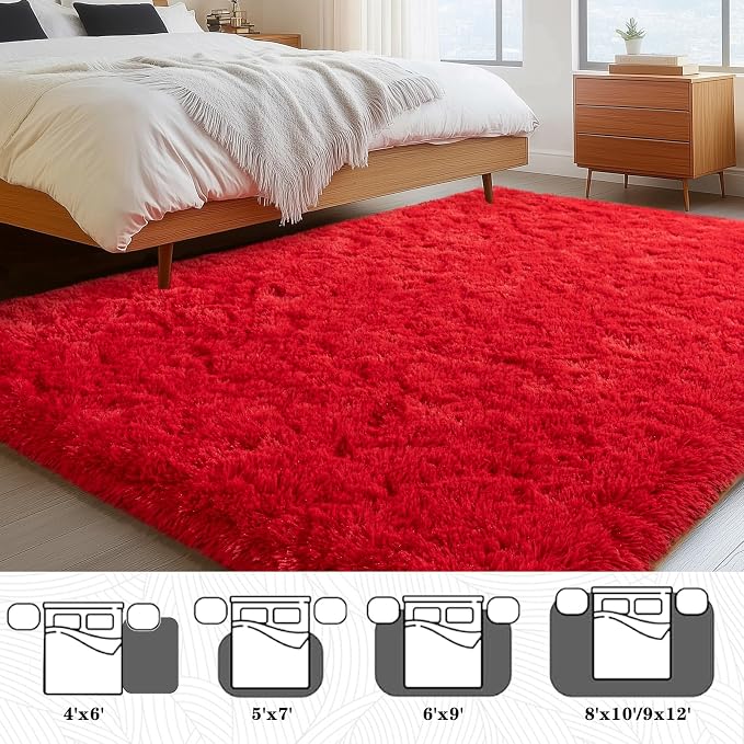 Soft Red Rugs for Bedroom, 4x6 Fluffy Fuzzy Shaggy Rugs for Living Room - Image 6