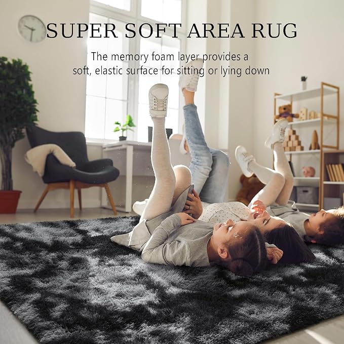 BENRON Fluffy Tie-dye Black Rugs - Image 4