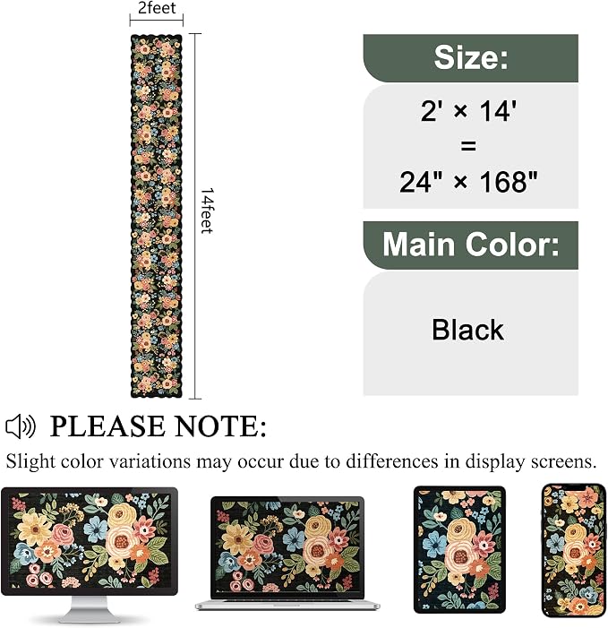 DUKINO 2x14 Hallway Runner Rug, Non Slip Floral Washable Runner Rug - Image 2