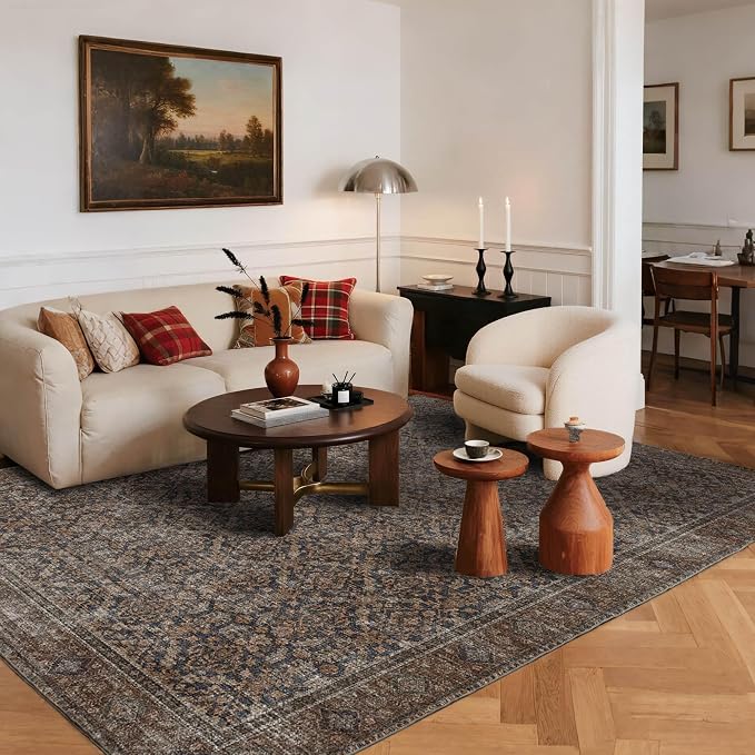 Latte&Fog 6x9 Area Rugs for Living Room, Large Vintage Taupe Brown Washable Rug - Image 3