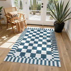 GarveeHome Blue and White Checkered Rug, Washable 3x5 Rug Non Slip - Image 2
