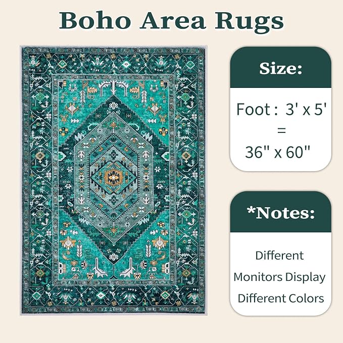 SERISSA Area Rug 3x5 Boho Teal Rugs - Image 6