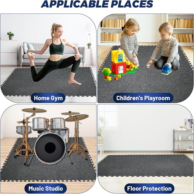 Focusound 20Pcs Sound Absorbing Interlocking Drum Rug, 11.8 x 11.8 x 0.4 inches - Image 6